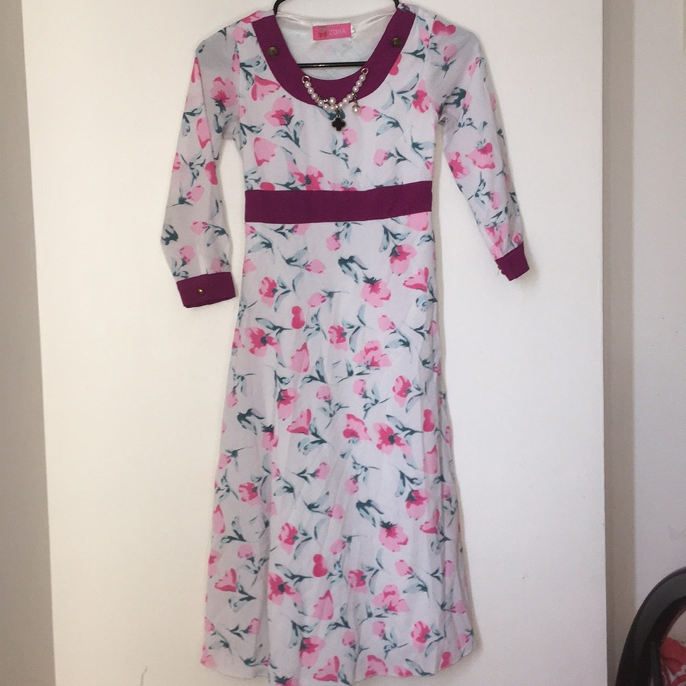 Floral White and Pink Dress